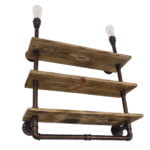 GloboStar® ENIMAS 01217 Vintage Industrial Φωτιστικό Τοίχου Απλίκα Δίφωτο Μπρούτζινο Μεταλλικό με Ξύλινα Ράφια Μ65 x Π23 x Υ76cm - Image 5