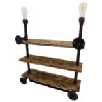 GloboStar® ENIMAS 01217 Vintage Industrial Φωτιστικό Τοίχου Απλίκα Δίφωτο Μπρούτζινο Μεταλλικό με Ξύλινα Ράφια Μ65 x Π23 x Υ76cm - Image 9
