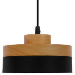 GloboStar® RUHIEL 01233 Μοντέρνο Κρεμαστό Φωτιστικό Οροφής Μονόφωτο 1 x E27 Μαύρο Μεταλλικό με Φυσικό Ξύλο Καμπάνα Φ18 x Y12cm - Image 3