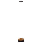 GloboStar® RUHIEL 01233 Μοντέρνο Κρεμαστό Φωτιστικό Οροφής Μονόφωτο 1 x E27 Μαύρο Μεταλλικό με Φυσικό Ξύλο Καμπάνα Φ18 x Y12cm - Image 2