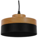 GloboStar® RUHIEL 01233 Μοντέρνο Κρεμαστό Φωτιστικό Οροφής Μονόφωτο 1 x E27 Μαύρο Μεταλλικό με Φυσικό Ξύλο Καμπάνα Φ18 x Y12cm - Image 4