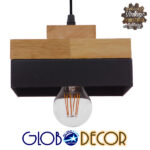 GloboStar® LAOTH 01234 Μοντέρνο Κρεμαστό Φωτιστικό Οροφής Μονόφωτο 1 x E27 Μαύρο Μεταλλικό με Φυσικό Ξύλο Καμπάνα Φ18 x Y11.5cm