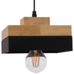 GloboStar® LAOTH 01234 Μοντέρνο Κρεμαστό Φωτιστικό Οροφής Μονόφωτο 1 x E27 Μαύρο Μεταλλικό με Φυσικό Ξύλο Καμπάνα Φ18 x Y11.5cm - Image 3