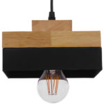 GloboStar® LAOTH 01234 Μοντέρνο Κρεμαστό Φωτιστικό Οροφής Μονόφωτο 1 x E27 Μαύρο Μεταλλικό με Φυσικό Ξύλο Καμπάνα Φ18 x Y11.5cm - Image 4