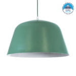 GloboStar® UPVALE 01285 Μοντέρνο Κρεμαστό Φωτιστικό Οροφής Μονόφωτο 1 x E27 Γκρι Πράσινο Μεταλλικό Καμπάνα Φ40 x Y24cm