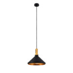 GloboStar® CALYPSO 01334-A Μοντέρνο Κρεμαστό Φωτιστικό Καμπάνα Μονόφωτο 1 x E27 IP20 Μαύρο & Χρυσό Μέταλλο με Μπεζ Ξύλο - Μ36 x Π36 x Υ30cm - Image 4
