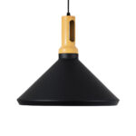 GloboStar® CALYPSO 01334-A Μοντέρνο Κρεμαστό Φωτιστικό Καμπάνα Μονόφωτο 1 x E27 IP20 Μαύρο & Χρυσό Μέταλλο με Μπεζ Ξύλο - Μ36 x Π36 x Υ30cm - Image 5