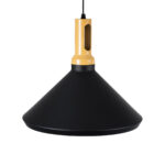 GloboStar® CALYPSO 01334-A Μοντέρνο Κρεμαστό Φωτιστικό Καμπάνα Μονόφωτο 1 x E27 IP20 Μαύρο & Χρυσό Μέταλλο με Μπεζ Ξύλο - Μ36 x Π36 x Υ30cm - Image 7