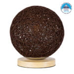 GloboStar® OCEANA 01337 Μοντέρνο Επιτραπέζιο Φωτιστικό Πορτατίφ Μονόφωτο Καφέ Σκούρο Ξύλινο Ψάθινο Rattan Φ20 x Υ22cm