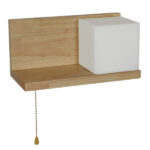 GloboStar® AMITY RIGHT 01366 Μοντέρνο Φωτιστικό Τοίχου Απλίκα Ραφάκι Μονόφωτο Ξύλινο με Λευκό Ματ Γυαλί Μ30 x Π14.5 x Υ15cm - Image 3