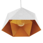 GloboStar® HEXAGON 01378 Μοντέρνο Κρεμαστό Φωτιστικό Οροφής Μονόφωτο Λευκό Χρυσό Μεταλλικό Καμπάνα Φ46 x Υ25cm - Image 6