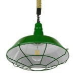 GloboStar® ELEDA 01408 Vintage Industrial Κρεμαστό Φωτιστικό Οροφής Μονόφωτο 1 x E27 Πράσινο Λευκό Μεταλλικό Καμπάνα Πλέγμα με Μπεζ Σχοινί Φ36 x Υ31cm - Image 4