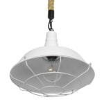 GloboStar® NARANZA 01409 Vintage Industrial Κρεμαστό Φωτιστικό Οροφής Μονόφωτο 1 x E27 Λευκό Ματ Μεταλλικό Καμπάνα Πλέγμα με Μπεζ Σχοινί Φ36 x Υ31cm - Image 5