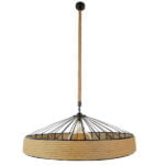 GloboStar® SAHARA 01416 Vintage Κρεμαστό Φωτιστικό Οροφής Μονόφωτο 1 x E27 Μαύρο Μεταλλικό με Μπεζ Σχοινί Φ80 x Υ25cm - Image 2