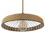 GloboStar® SAHARA 01416 Vintage Κρεμαστό Φωτιστικό Οροφής Μονόφωτο 1 x E27 Μαύρο Μεταλλικό με Μπεζ Σχοινί Φ80 x Υ25cm - Image 3