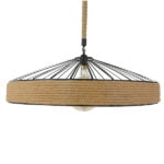 GloboStar® SAHARA 01416 Vintage Κρεμαστό Φωτιστικό Οροφής Μονόφωτο 1 x E27 Μαύρο Μεταλλικό με Μπεζ Σχοινί Φ80 x Υ25cm - Image 4