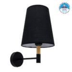 GloboStar® LYDFORD 01432 Μοντέρνο Φωτιστικό Τοίχου Απλίκα Μονόφωτο Μαύρο με Μπέζ Ξύλο Μεταλλικό Φ20 x Y36cm