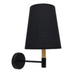 GloboStar® LYDFORD 01432 Μοντέρνο Φωτιστικό Τοίχου Απλίκα Μονόφωτο Μαύρο με Μπέζ Ξύλο Μεταλλικό Φ20 x Y36cm - Image 3