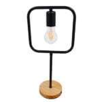 GloboStar® HONOR SQUARE 01435 Μοντέρνο Επιτραπέζιο Φωτιστικό Πορτατίφ Μονόφωτο Μαύρο Μεταλλικό με Ξύλινη Βάση Δρυς Μ20 x Π20 x Υ42cm - Image 3