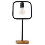 GloboStar® HONOR SQUARE 01435 Μοντέρνο Επιτραπέζιο Φωτιστικό Πορτατίφ Μονόφωτο Μαύρο Μεταλλικό με Ξύλινη Βάση Δρυς Μ20 x Π20 x Υ42cm - Image 4