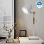 GloboStar® VERITY 01440 Μοντέρνο Επιτραπέζιο Φωτιστικό Πορτατίφ Μονόφωτο Λευκό Μεταλλικό με Ξύλινες Λεπτομέρειες Φ13 x Υ56cm - Image 5