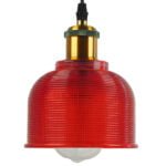 GloboStar® SEGRETO 01450 Vintage Κρεμαστό Φωτιστικό Οροφής Μονόφωτο 1 x E27 Κόκκινο Γυάλινο Διάφανο Καμπάνα με Χρυσό Ντουί Φ14 x Υ18cm - Image 3