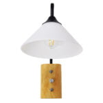 GloboStar® ALESSIA 01457 Μοντέρνο Φωτιστικό Τοίχου Απλίκα Μονόφωτο Μαύρο Λευκό με Ξύλινη Βάση και Διακόπτη ON/OFF Μεταλλικό Φ18 x Y29cm - Image 3