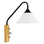 GloboStar® ALESSIA 01457 Μοντέρνο Φωτιστικό Τοίχου Απλίκα Μονόφωτο Μαύρο Λευκό με Ξύλινη Βάση και Διακόπτη ON/OFF Μεταλλικό Φ18 x Y29cm - Image 4
