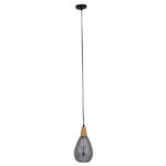 GloboStar® NOAH 01489 Μοντέρνο Κρεμαστό Φωτιστικό Οροφής Μονόφωτο 1 x E27 Γυάλινο με Ξύλο Μαύρο Φιμέ Νίκελ Φ16 x Υ30cm - Image 3