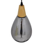 GloboStar® NOAH 01489 Μοντέρνο Κρεμαστό Φωτιστικό Οροφής Μονόφωτο 1 x E27 Γυάλινο με Ξύλο Μαύρο Φιμέ Νίκελ Φ16 x Υ30cm - Image 4