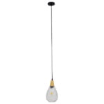 GloboStar® NOAH 01491 Μοντέρνο Κρεμαστό Φωτιστικό Ανάρτηση Μονόφωτο 1 x E27 IP20 Διάφανο Γυαλί με Μπεζ Ξύλο - Μ16 x Π16 x Υ30cm - Image 2