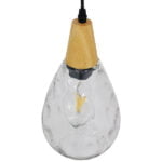 GloboStar® NOAH 01491 Μοντέρνο Κρεμαστό Φωτιστικό Ανάρτηση Μονόφωτο 1 x E27 IP20 Διάφανο Γυαλί με Μπεζ Ξύλο - Μ16 x Π16 x Υ30cm - Image 3