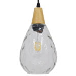 GloboStar® NOAH 01491 Μοντέρνο Κρεμαστό Φωτιστικό Ανάρτηση Μονόφωτο 1 x E27 IP20 Διάφανο Γυαλί με Μπεζ Ξύλο - Μ16 x Π16 x Υ30cm - Image 4