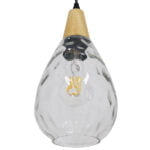 GloboStar® NOAH 01491 Μοντέρνο Κρεμαστό Φωτιστικό Ανάρτηση Μονόφωτο 1 x E27 IP20 Διάφανο Γυαλί με Μπεζ Ξύλο - Μ16 x Π16 x Υ30cm - Image 5