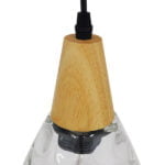 GloboStar® NOAH 01491 Μοντέρνο Κρεμαστό Φωτιστικό Ανάρτηση Μονόφωτο 1 x E27 IP20 Διάφανο Γυαλί με Μπεζ Ξύλο - Μ16 x Π16 x Υ30cm - Image 6