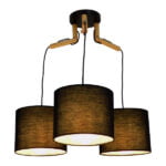 GloboStar® RAMSON 01525 Μοντέρνο Κρεμαστό Φωτιστικό Οροφής Τρίφωτο 3 x E27 Μαύρο με Ξύλο και Υφασμάτινα Καπελα Φ67 x Υ65cm - Image 2