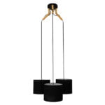 GloboStar® RAMSON 01525 Μοντέρνο Κρεμαστό Φωτιστικό Οροφής Τρίφωτο 3 x E27 Μαύρο με Ξύλο και Υφασμάτινα Καπελα Φ67 x Υ65cm - Image 3