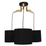 GloboStar® RAMSON 01525 Μοντέρνο Κρεμαστό Φωτιστικό Οροφής Τρίφωτο 3 x E27 Μαύρο με Ξύλο και Υφασμάτινα Καπελα Φ67 x Υ65cm - Image 4