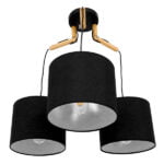 GloboStar® RAMSON 01525 Μοντέρνο Κρεμαστό Φωτιστικό Οροφής Τρίφωτο 3 x E27 Μαύρο με Ξύλο και Υφασμάτινα Καπελα Φ67 x Υ65cm - Image 5