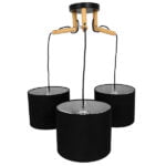 GloboStar® RAMSON 01525 Μοντέρνο Κρεμαστό Φωτιστικό Οροφής Τρίφωτο 3 x E27 Μαύρο με Ξύλο και Υφασμάτινα Καπελα Φ67 x Υ65cm - Image 6
