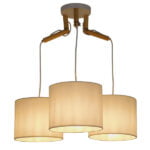 GloboStar® RAMSON 01526 Μοντέρνο Κρεμαστό Φωτιστικό Οροφής Τρίφωτο 3 x E27 Λευκό με Ξύλο και Υφασμάτινα Καπελα Φ67 x Υ65cm - Image 2