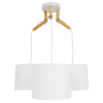 GloboStar® RAMSON 01526 Μοντέρνο Κρεμαστό Φωτιστικό Οροφής Τρίφωτο 3 x E27 Λευκό με Ξύλο και Υφασμάτινα Καπελα Φ67 x Υ65cm - Image 3