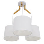 GloboStar® RAMSON 01526 Μοντέρνο Κρεμαστό Φωτιστικό Οροφής Τρίφωτο 3 x E27 Λευκό με Ξύλο και Υφασμάτινα Καπελα Φ67 x Υ65cm - Image 4