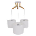 GloboStar® RAMSON 01526 Μοντέρνο Κρεμαστό Φωτιστικό Οροφής Τρίφωτο 3 x E27 Λευκό με Ξύλο και Υφασμάτινα Καπελα Φ67 x Υ65cm - Image 5