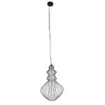 GloboStar® LILY 01558 Vintage Industrial Κρεμαστό Φωτιστικό Οροφής Μονόφωτο Μαύρο Μεταλλικό Πλέγμα και Υφασμάτινο Εσωτερικό Καπέλο Φ40 x Υ60cm - Image 2