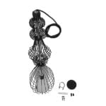 GloboStar® CLEO 01561 Vintage Industrial Κρεμαστό Φωτιστικό Οροφής Μονόφωτο Μαύρο Μεταλλικό Πλέγμα και Υφασμάτινο Εσωτερικό Καπέλο Φ20 x Υ90cm - Image 9
