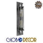 GloboStar® REBELL 01567 Vintage Industrial Φωτιστικό Τοίχου Απλίκα Δίφωτο Ασημί Σκουριά Μεταλλικό Πλέγμα Μ9.5 x Π10 x Υ47cm