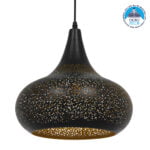 GloboStar® JANIS 01590 Μοντέρνο Κρεμαστό Φωτιστικό Οροφής Μονόφωτο 1 x E27 Μαύρο - Χρυσό Μεταλλικό Καμπάνα Φ30 x Υ30cm