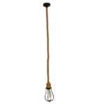 GloboStar® CAMBER 01594 Vintage Industrial Κρεμαστό Φωτιστικό Οροφής Μονόφωτο 1 x E27 Μαύρο Μεταλλικό Πλέγμα με Μπεζ Σχοινί Φ11 x Υ25cm - Image 2