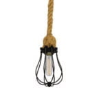 GloboStar® CAMBER 01594 Vintage Industrial Κρεμαστό Φωτιστικό Οροφής Μονόφωτο 1 x E27 Μαύρο Μεταλλικό Πλέγμα με Μπεζ Σχοινί Φ11 x Υ25cm - Image 3